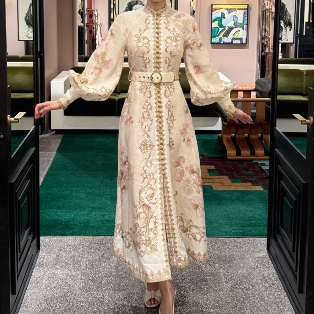 ZIMMERMANN Belted floral-print linen midi dress Size0 - Picture 9 of 9